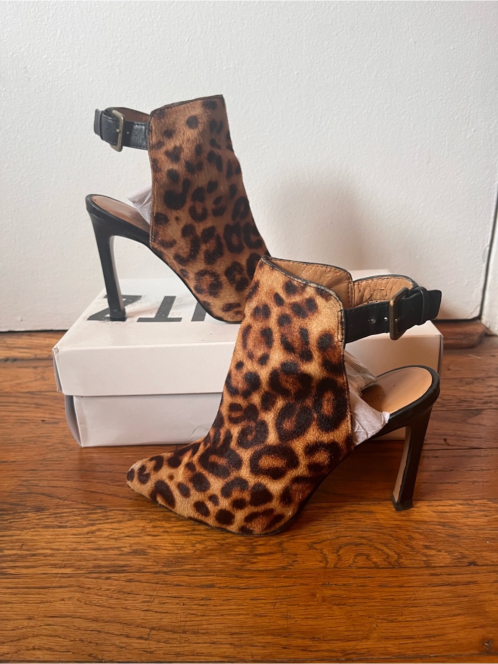 Nine West Leopard Print Open-Back Stiletto Booties